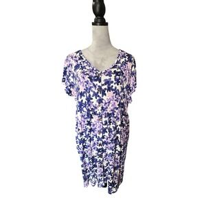 NWT Lularoe Purple Floral Button Front Short Sleeve Dress Women's Size 2X